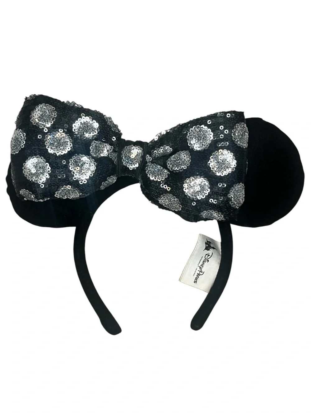 Disney Black Headband with DetacableSilver Sequin Polka Dot Bow